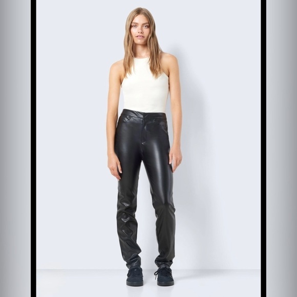 Noisy may Pants - Noisy may NMANDY MONI PU HW ANKLE Black Faux Leather Pants size L